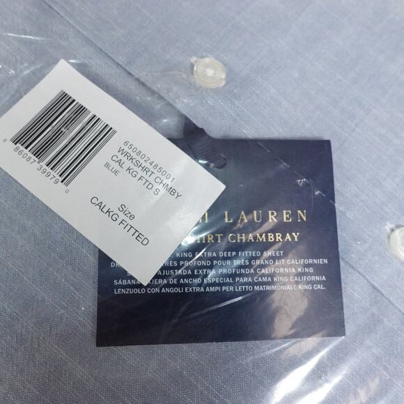 New Ralph Lauren Workshirt Chambray California King Extra Deep Fitted Sheet $245 - Picture 7 of 8